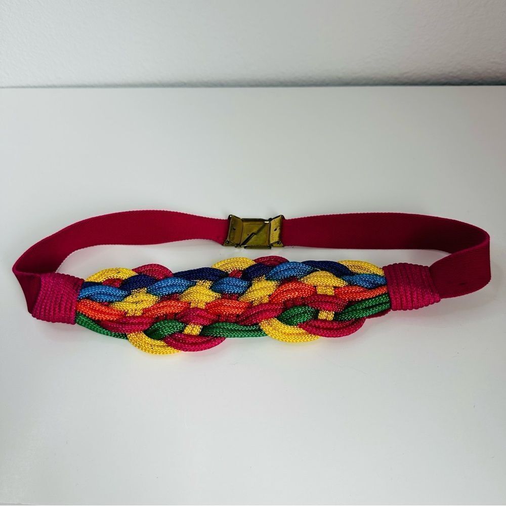 Rhea VTG Pink Rainbow Knot Front Back Closure Elastic Belt 30 In.